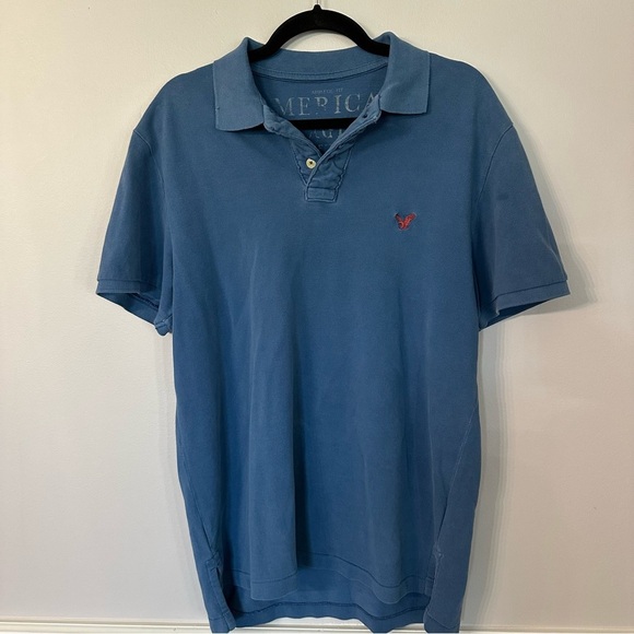 American Eagle Men’s Athletic Fit Blue Short Sleeve Buttoned Polo Size L GUC - Picture 2 of 8